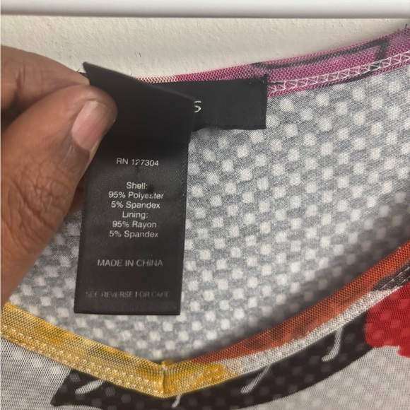 Ali Miles Blouse Floral 2X Sheer Overlay Short Sleeve Colorful Artsy Mature - Picture 3 of 5